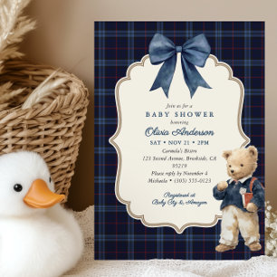 Preppy Navyblauw Schotse Teddybeer Jongens Baby Sh Kaart
