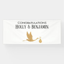 Preppy Nepgoud Ooievaar Felicitaties Baby Shower