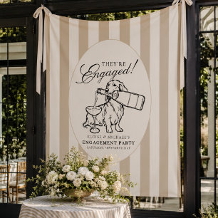 Preppy Neutrale Streep Dachshund Verlovingsfeest Wandkleed