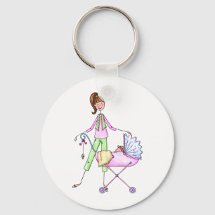 Preppy New Momma met Baby Girl Sleutelhanger