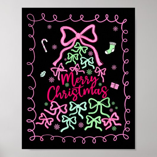 Preppy Nk Coquette Bow Christmas Tree Girly Xmas H Poster (Voorkant)