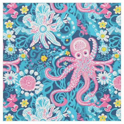 Preppy Octopus Garden Stof (Close Up)