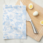 Preppy Oerwoud Chinoiserie Monogram in Lichtblauw  Theedoek (Quarter Fold)