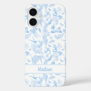 Preppy Oerwoud Chinoiserie Toile in lichtblauw iPhone 16 Hoesje