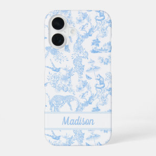 Preppy Oerwoud Chinoiserie Toile in lichtblauw iPhone 16 Hoesje