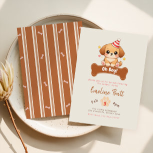 Preppy Oh Boy Puppie Baby Shower Kaart