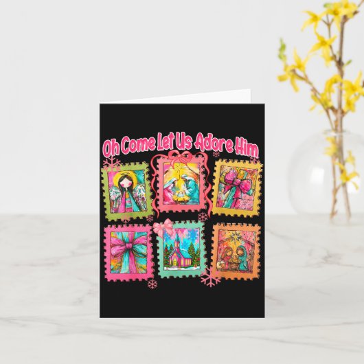 Preppy Oh Come Let Us Adore Him Christian Christma Kaart (Gele Bloem)