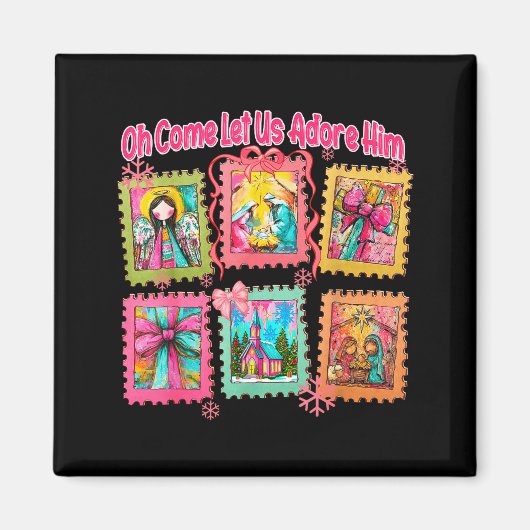 Preppy Oh Come Let Us Adore Him Christian Christma Magneet (Voorkant)