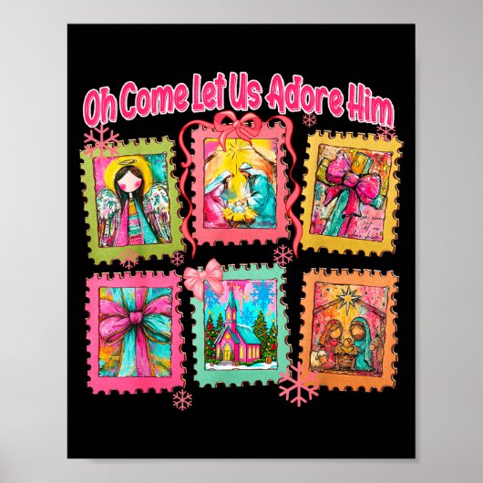 Preppy Oh Come Let Us Adore Him Christian Christma Poster (Voorkant)