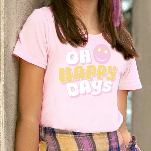 Preppy Oh Happy Days slogan glimlachend gezicht T-shirt