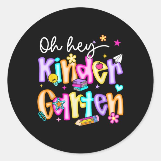 Preppy Oh Hey Kindergarten Back To School Teachers Ronde Sticker (Voorkant)