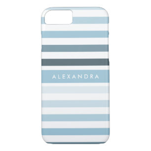 Preppy Ombre Strepen Patroon en Naam in Aqua Blue Case-Mate iPhone Case