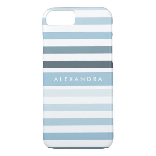 Preppy Ombre Strepen Patroon en Naam in Aqua Blue Case-Mate iPhone Case (Achterkant)