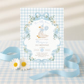 Preppy One Gekke Goose Blue Bow 1st Birthday Kaart
