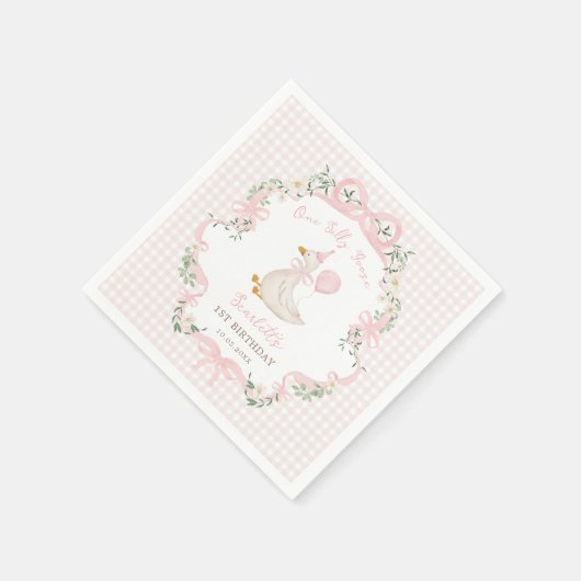 Preppy One Gekke Goose Pink Bow 1e verjaardag Servet (Hoek)