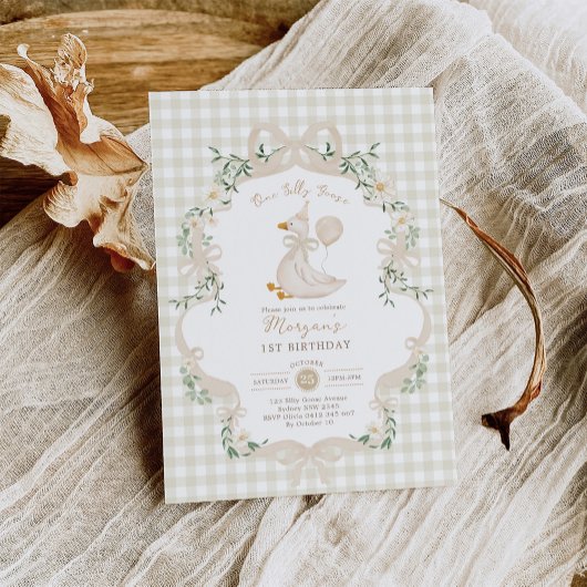 Preppy One Silly Goose Neutral Bow 1st Birthday Kaart