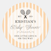 Preppy Orange Tennis Theme Chic Baby Shower Ronde Sticker (Voorkant)