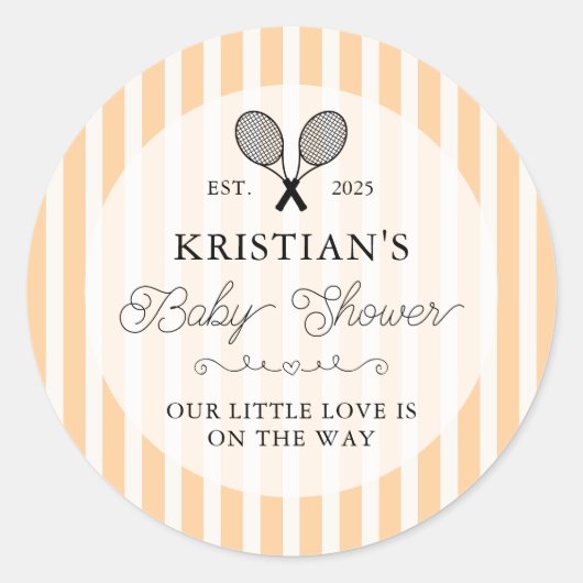 Preppy Orange Tennis Theme Chic Baby Shower Ronde Sticker (Voorkant)