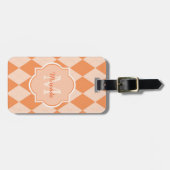 Preppy Oranje Argyle Girly Monogram en naam Bagagelabel (Voorkant horizontaal)