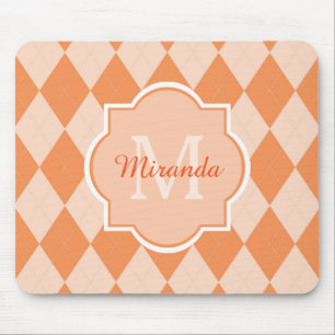 Preppy Oranje Argyle Girly Monogram en naam Muismat