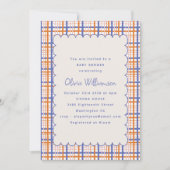 Preppy Oranje Blue Plaid Scallop Baby shower Kaart (Voorkant)