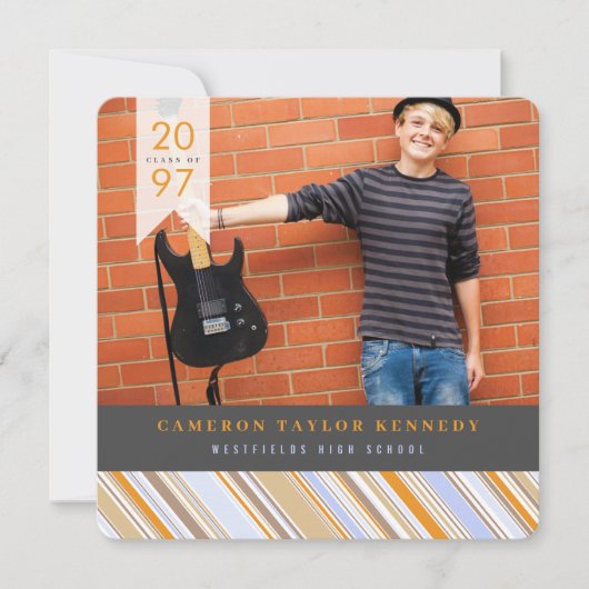 Preppy Oranje Pin Stripes Fotogradatie Partij Kaart (Voorkant)