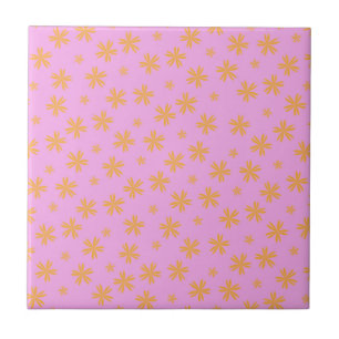 Preppy Oranje Roze Hippie Bloem Patroon Tegeltje