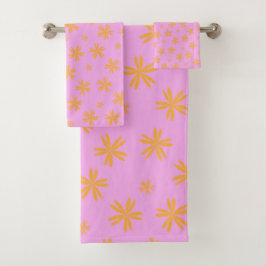 Preppy Oranje Roze Hippie Flower Pattern Bad Handdoek
