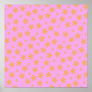 Preppy Oranje Roze Hippie Flower Pattern Poster