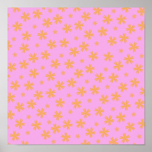 Preppy Oranje Roze Hippie Flower Pattern Poster (Voorkant)