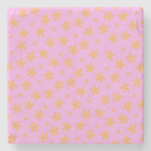 Preppy Oranje Roze Hippie Flower Pattern Stenen Onderzetter (Voorkant)
