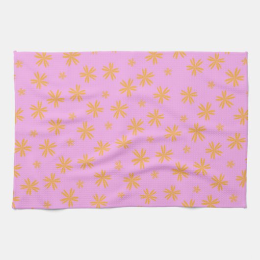 Preppy Oranje Roze Hippie Flower Pattern Theedoek (Horizontaal)