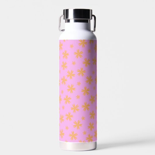 Preppy Oranje Roze Hippie Flower Pattern Waterfles (Voorkant)