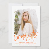 Preppy Oranje Script Foto Afstuderen Aankondiging (Voorkant)