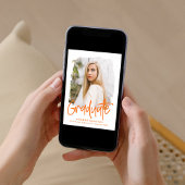 Preppy Oranje Script Foto Afstuderen Aankondiging