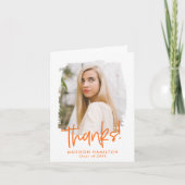 Preppy Oranje Script Photo Afstuderen Bedankkaart (Voorkant)