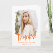 Preppy Oranje Script Photo Afstuderen Bedankkaart (Voorkant)