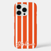 Preppy oranje streep script naam iPhone hoesje (Achterkant)