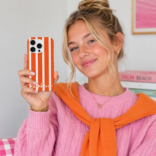 Preppy oranje streep script naam iPhone hoesje