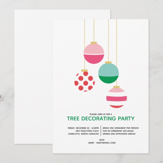 Preppy Ornament Tree Decorating Holiday Party Kaart (Voorkant / Achterkant)