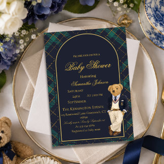 Preppy Oude Rijke Beer Baby Shower Kaart