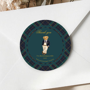 Preppy Oude Rijke Beer Baby Shower Ronde Sticker