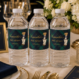 Preppy Oude Rijke Beer Baby Shower Waterfles Etiket