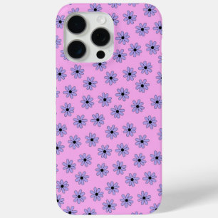 Preppy Paars Blue Hippie Flower Pattern iPhone 15 Pro Max Hoesje