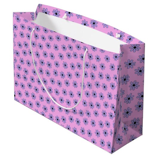 Preppy Paars Blue Hippie Flower Pattern Groot Cadeauzakje (Achterkant Gekanteld)