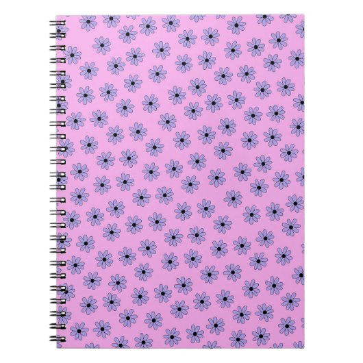 Preppy Paars Blue Hippie Flower Pattern Notitieboek (Voorkant)