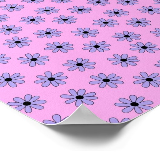 Preppy Paars Blue Hippie Flower Pattern Poster (Hoek)