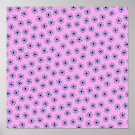 Preppy Paars Blue Hippie Flower Pattern Poster
