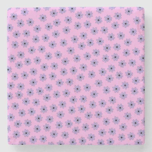 Preppy Paars Blue Hippie Flower Pattern Stenen Onderzetter (Voorkant)