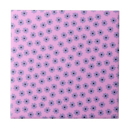 Preppy Paars Blue Hippie Flower Pattern Tegeltje (Voorkant)